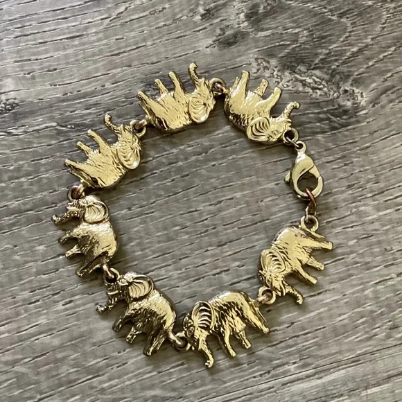GOLD ELEPHANT LINK WHIMSICAL BRACELET ANTHROPOLOGIE S - Picture 2 of 4